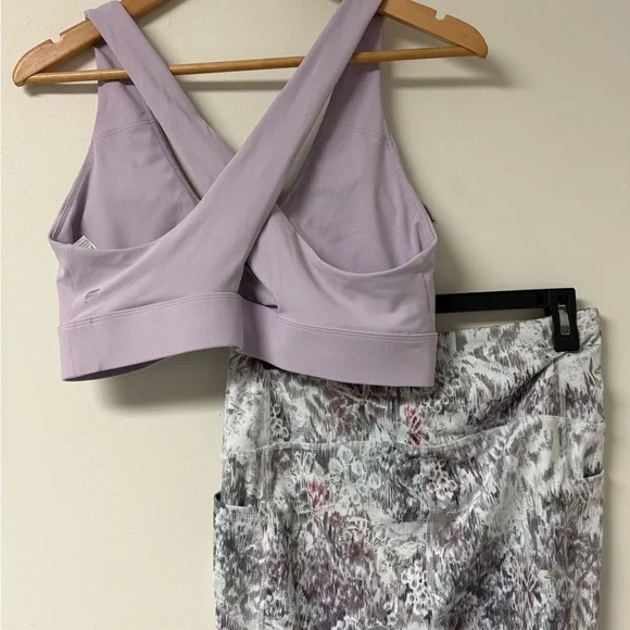Fabletics Sports bra & RBX High Waisted Capri Leggings - Purple and Gray Pattern - Picture 2 of 6